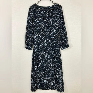 Sanctuary Blue Black Polka Dot Front Slit V-Neck Midi Dress Medium